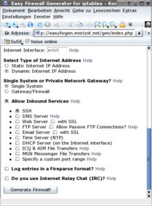 Abbildung 8: Der Easy Firewall Generator wird über ein PHP-Skript gesteuert