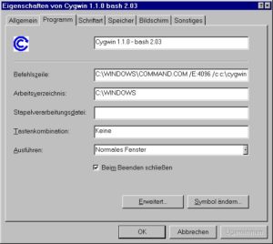 Abbildung 8: Konfiguration unter Windows: Beim Beenden Schließen
