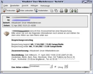 Abbildung 9: E-Mail mit Einladung als iCal-Attachment