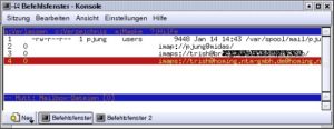 Abbildung 9: Gut versteckt: Mit »c-TAB« wechselt man zur Auswahl lokaler Mailfolder; ein weiteres »TAB« lässt zwischen den in der .muttrc hinter dem Stichwort "mailboxes" aufgelisteten Accounts wählen