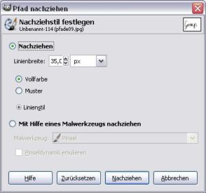Pfad nachziehen Optionen