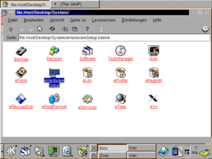 Abb.2: Der inzwischen veraltete KDE-1.2-Desktop von easyLinux 2.2 mit "Systemsteuerung" eSystem