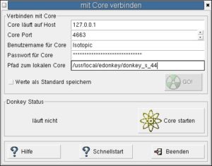 Abb 1: Bevor es losgeht: Zugangsdaten zum eDonkey-Core eintragen