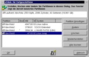 Partitionen bearbeiten mit efdisk