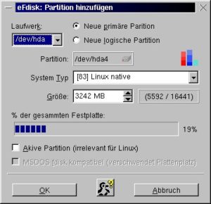 Hier wird eine neue primäre Linux-Partition angelegt