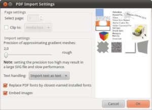Inkscape PDF-Import Einstellungen