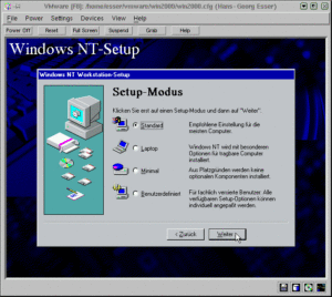 Konfiguration der zu installierenden Windows-Komponenten (hier: NT 4.0)