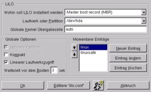 Schließlich ist noch der Bootmanager LILO einzurichten
