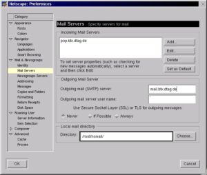 Mail-Server für eingehende (POP3/IMAP) uns ausgehende (SMTP) E-Mails