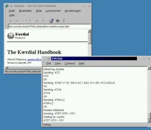 Das Handbuch von Kwvdial ist noch im Entstehen (links) – Die Spannung steigt: KWvDial wählt und wählt…