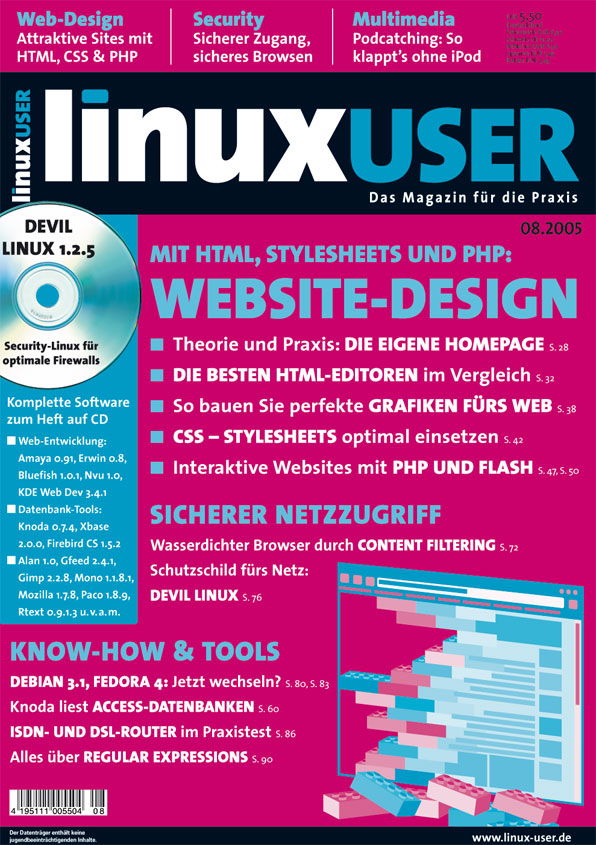 Heftcover LinuxUser 08/2005
