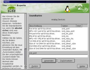 Soundkonfiguration mit einem grafischen Frontend bei SuSE 7.0.