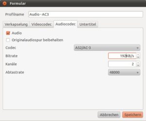Abbildung 2: Hier stellen Sie die Parameter für standardkonformen Dolby-Digital-Sound ein.