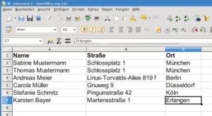 Abbildung 1: Eine einfache Adressliste enthält in jeder Zeile einen Personeneintrag.