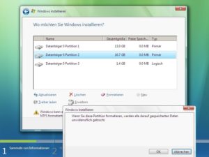 Abbildung 10: Es ergibt Sinn, die erstellte primäre Partition zu formatieren, auch wenn Sie Windows nicht direkt installieren können. Über Diskpart bringen Sie die NTFS-Partition in Form.