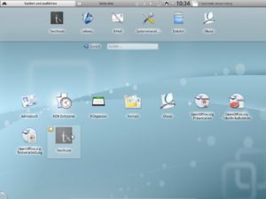 Abbildung 1: Plasma Netbook hat eine einfach zu bedienende Oberfläche und dehnt die Fenster der geöffneten Anwendungen automatisch in den Vollbildmodus aus.