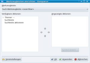 Abbildung 1: In diesem Dialog deaktivieren Sie das Suchfeld in der Konqueror-Werkzeugleiste.