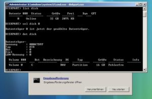 Abbildung 11: Über Diskpart bereiten Sie die Partition auf eine Windows-Installation vor.