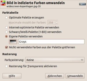 Abbildung 2: Aktivieren Sie "Nicht verwendete Farben aus der Palette entfernen", entfernt Gimp Farben, die im ausgewählten Foto nicht vorkommen.