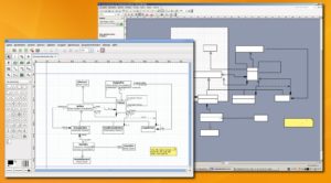 Abbildung 3: Beim Import von Dia-Dateien in Visio (unteres Fenster) zeigt das Microsoft-Programm die Schriften nicht an.