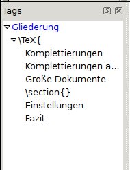 Abbildung 4: "Tags" verwaltet TeXWorks in einer Seitenleiste.