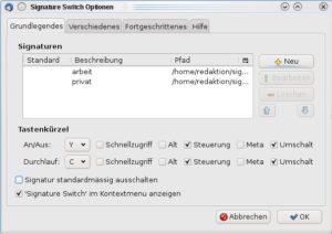 Abbildung 4: Dank einer Erweiterung erstellen Sie in Thunderbird 3 für jeden Bereich Ihres Lebens eine individuelle Signatur. Diese hängen Sie je nach Bedarf an Ihre E-Mails.