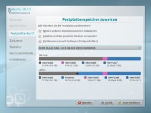 Abbildung 4: Kubuntu holt sich im Test seinen Platz von Windows. In anderen Fällen verkleinerte es eine fremde Linux-Partition.