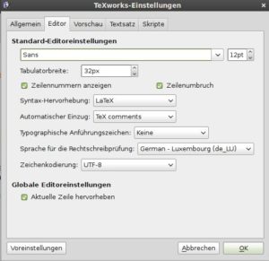 Abbildung 5: TeXWorks verfügt nur über einige wenige Einstellungen.