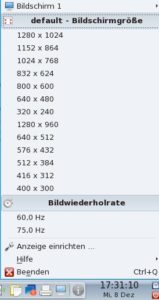 Abbildung 7: Mit dem Panel-Applet KRandrTray schalten Sie mit zwei Mausklicks auf eine andere Auflösung um.