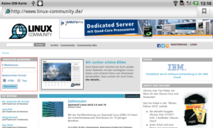 Die LinuxCommunity auf 800x480 Pixeln.
