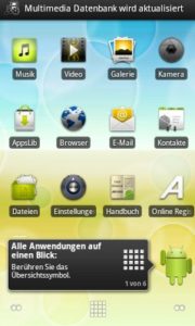 Abbildung 1: Die neue Android-Version 2.2 ist am Homescreen gut zu erkennen.