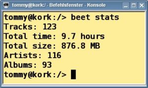 Abbildung 1: Die Statistikfunktion von Beets gibt Auskunft über den Umfang der Musiksammlung.