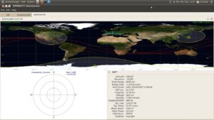 Abbildung 1: Das Hauptfenster von Gpredict mit der (durch das maximierte Fenster stark verzerrten) Weltkarte, Infos zum Weltraumteleskop Hubble und der <code srcset=