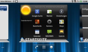 Abbildung 1: Der angepasste Home-Screen des Dell Streak ist ein gewöhnliches Android-Widget, lässt sich somit auch entfernen.