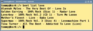 Abbildung 2: Die detailliertere List-Abfrage zeigt alle Songtitel, in deren Meta-Informationen das Suchwort vorkommt.