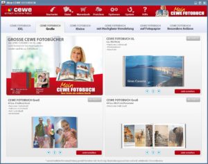 Abbildung 2: Neben diversen Größenformaten wählen Sie im Hauptfenster der Cewe-Software auch die Papierqualität und die Bindung.