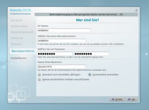 Abbildung 3: Zeit sparen: Während Sie noch die Daten für Ihr Profil eingeben, beginnt der Installer bereits mit der Installation.