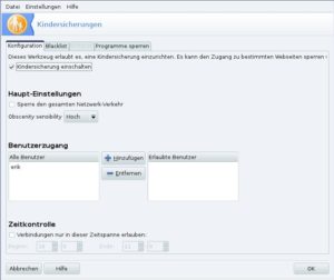 Abbildung 4: So kann der Nachwuchs auch mal unbeaufsichtigt am PC surfen: Die Kindersicherung von Mandriva.