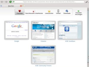 Abbildung 5: Der bekannte KDE-Browser Konqueror ist mittlerweile in die Jahre gekommen. Ihn löst unter Kubuntu 10.10 Rekonq ab, der auf die schnelle Webkit-Engine setzt.