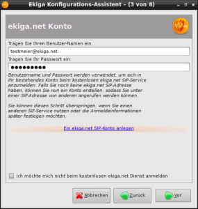 EKIGA SIP Account automatisch einrichten.