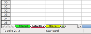 In der Tabellenkalkulation Calc schaffen farbige Tabs mehr Übersichtlichkeit. Der Pluss-Button rechts erstellt ein neues Tabellenblatt.
