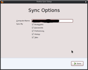 Settings in Mozilla Sync