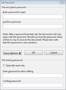 Password-Schutz von Dateien auch für das Ändern der Texte und Tabellen. 