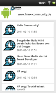 Die Android-App zeigt sämtliche Einträge der LinuxCommunity und unserer Facebook-Seite an.