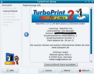 Abbildung 1: Mit einem per E-Mail übermittelten Lizenzschlüssel schalten Sie Turboprint frei.
