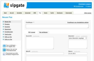 Abbildung 2: Das Fax-Formular von Sipgate.