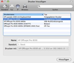 Abbildung 8: Auch unter Mac OS X lassen sich die Drucker mit einem kleinen Kniff automatisch einbinden.