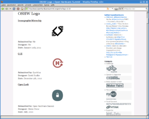 Vorgeschlagene Logos für Open-Source-Hardware. Sie sind eher einfach gestaltet, damit sie sich beispielsweise auf Leiterplatten anbringen lassen.
