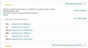 Abbildung 1: Unter OpenSuse spielen Sie Rekonq mit Hilfe einer "1-Klick-Installation" auf den Rechner. Kubuntu liefert Rekonq in der Standardinstallation aus.