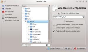 Abbildung 1: Entpacken Sie das Zip-Archiv in einen Unterordner Ihres Home-Verzeichnisses.